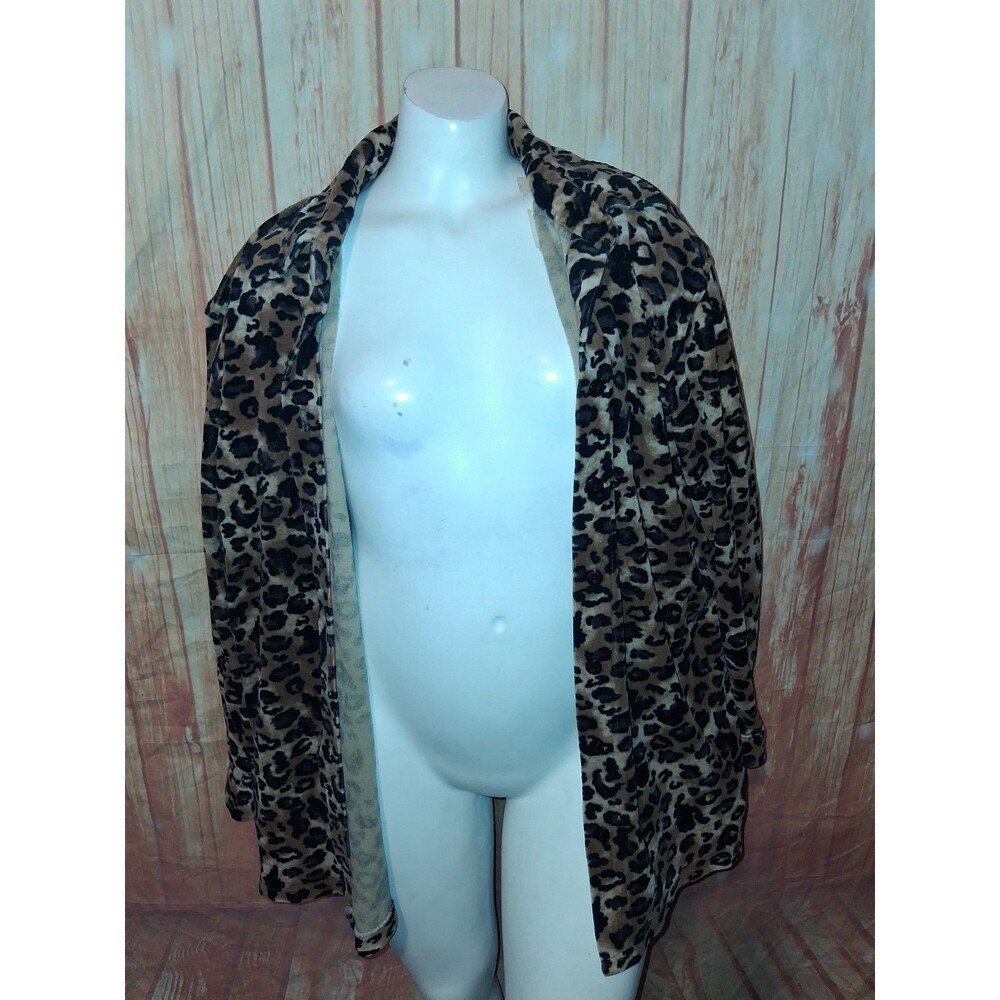 Capacity Velour Leopard Long Sleeve Button Up Blouse Sz 1X